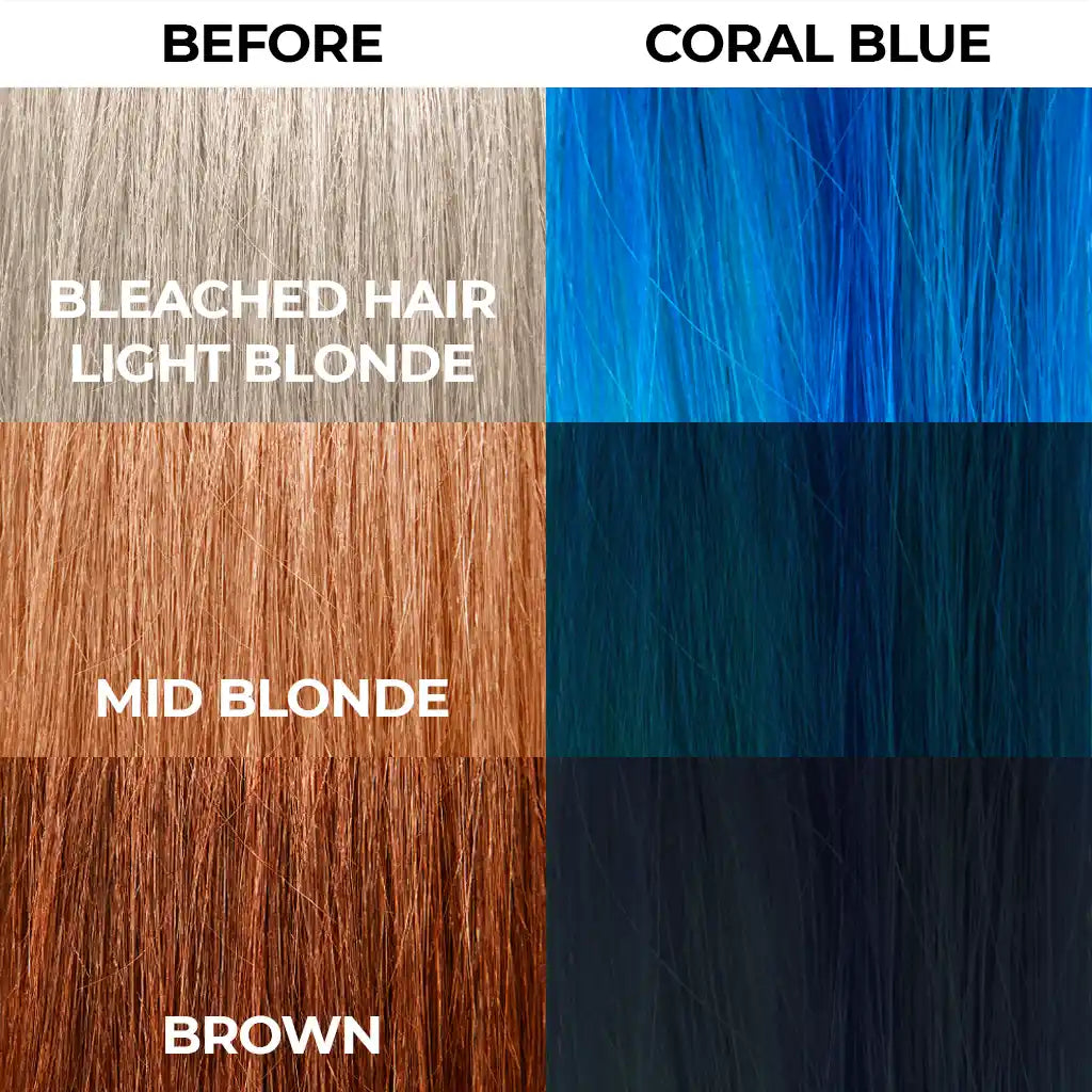 Stargazer Semi Permanent Hair Dye Hair comparison Coral Blue