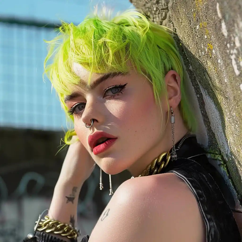 Stargazer model wearing lime semi permanent hair dye